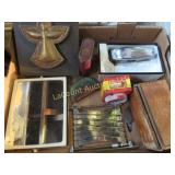 expanding wall mirror wood box razor tin