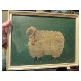 folk art sheep painting framed