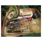 old knives hair clippers plates bowl misc