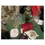 assorted decanter bottles trinket box shaving mug