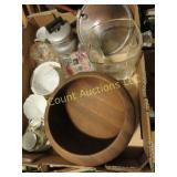 wood salad bowl mini coffee pot teacups saucers