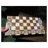 folding inlaid chess set complete w all pieces