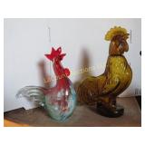 2 glass roosters one is decanter