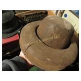 antique wood millinery hat mold stand w rim