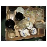 assorted glassware creamer sugar mugs