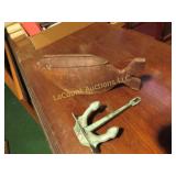 rare primitive wood whale box cast verdigre anchor