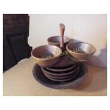 MCM mod teak condiment set bowls