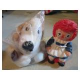 vintage Raggedy Ann bank & Beggin Strips dog