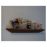 20" shelf w assorted shot glasses