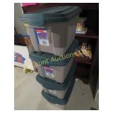 4 small storage totes w magazines