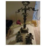 vintage candle holders & balance scale decor
