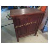 vintage small oak cabinet on wheels