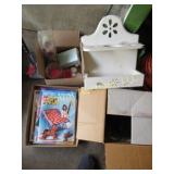 2 fur hats small shelf candles kids books