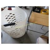 small cart & plastic laundry hanper basket
