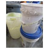 small barrel pails one w fertiizer