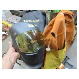 Sentinel Welding helmet in bag leather aprons
