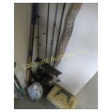 fishing poles reels tackle box assorted supplies
