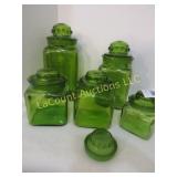 5 vintage green canisters