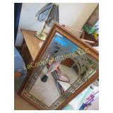 brass lamp & fancy mirror