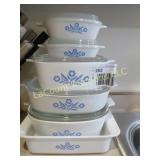 6 corning blue corn flower dishes casseroles