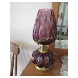 hand painted purple glass Fenton parlor table lamp