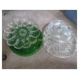 2 deviled egg platters green raised plates