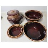 Brown dripware cookie jar bowls Kathy Kale