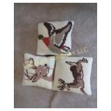 3 vintage knit handmade deer pillows & duck