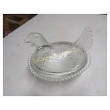 vintage covered chicken dish clear