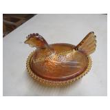 vintage covered chicken dish irridescent carnival