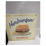 tin hamburgers sign hot & delicious