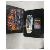 American biker pocket k nife w lighter in tin