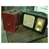 vintage red camera and radio