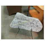 Concrete welcome to our home stone on stand