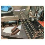 old milk crate, metal iron jelly holding bird
