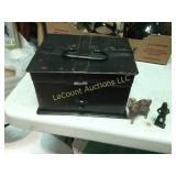 small metal box and metal horse and indian