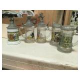 5 mini glass steins flip metal lids
