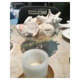 glass bowl of shells shell candle holder candle