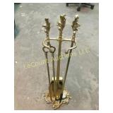 Fire place stoker poker brush set brass