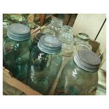 blue and clear canning ball jars zinc lids