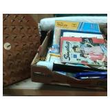 vintage knitting needles holder spool rack  books