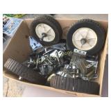 4 small wheels and garage door parts