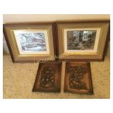 2 pair vintage pictures copper 3-d wall plaques