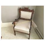 antique wood & upholstered side chair