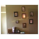 small framed pictures [prints mask decor clock