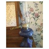 beautiful satin blue oil lamp electrified