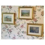 3 small gold framed outdoor prints