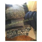 blue white hand stitched quilt pillows shams sheet