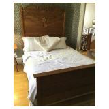 Antique Ornate bed headboard, footboard mattress