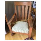 Mission Style antique rocking chair upholstered